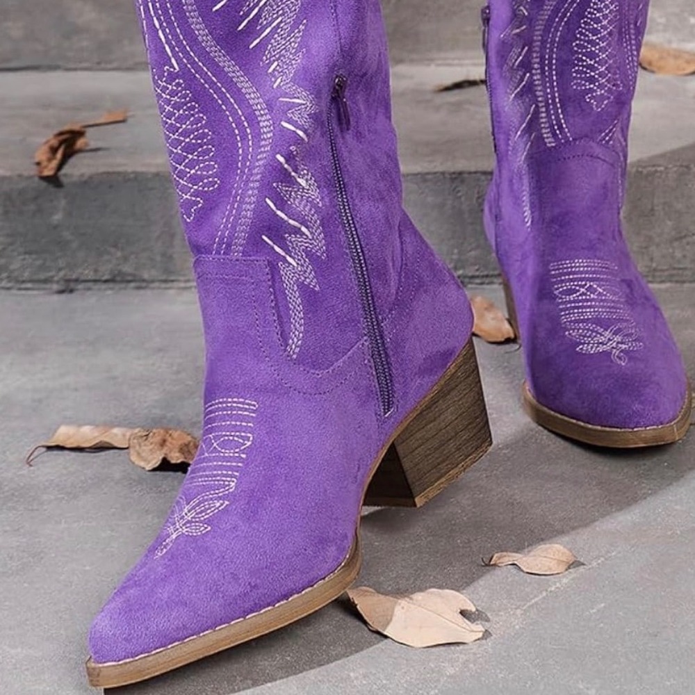 Fomoti Womens Purple Faux Suede Western Cowboy Boots Embroidered Sz 11 NEW - Picture 11 of 15